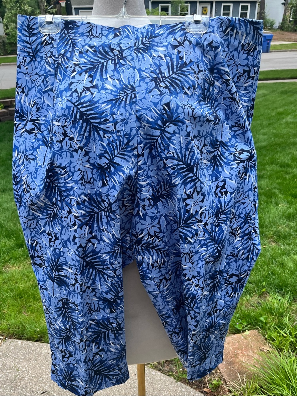 Briggs Plus Size 24W Blue Floral Cotton Stretch Capri Pants Vintage Y2K